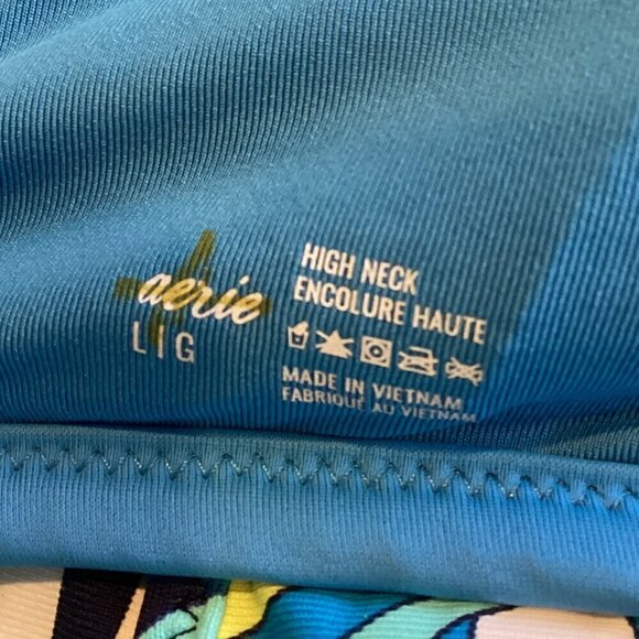 Aerie High Neck Halter Top L & Reversible String Bikini Bottom Blue White 291C - Picture 12 of 13